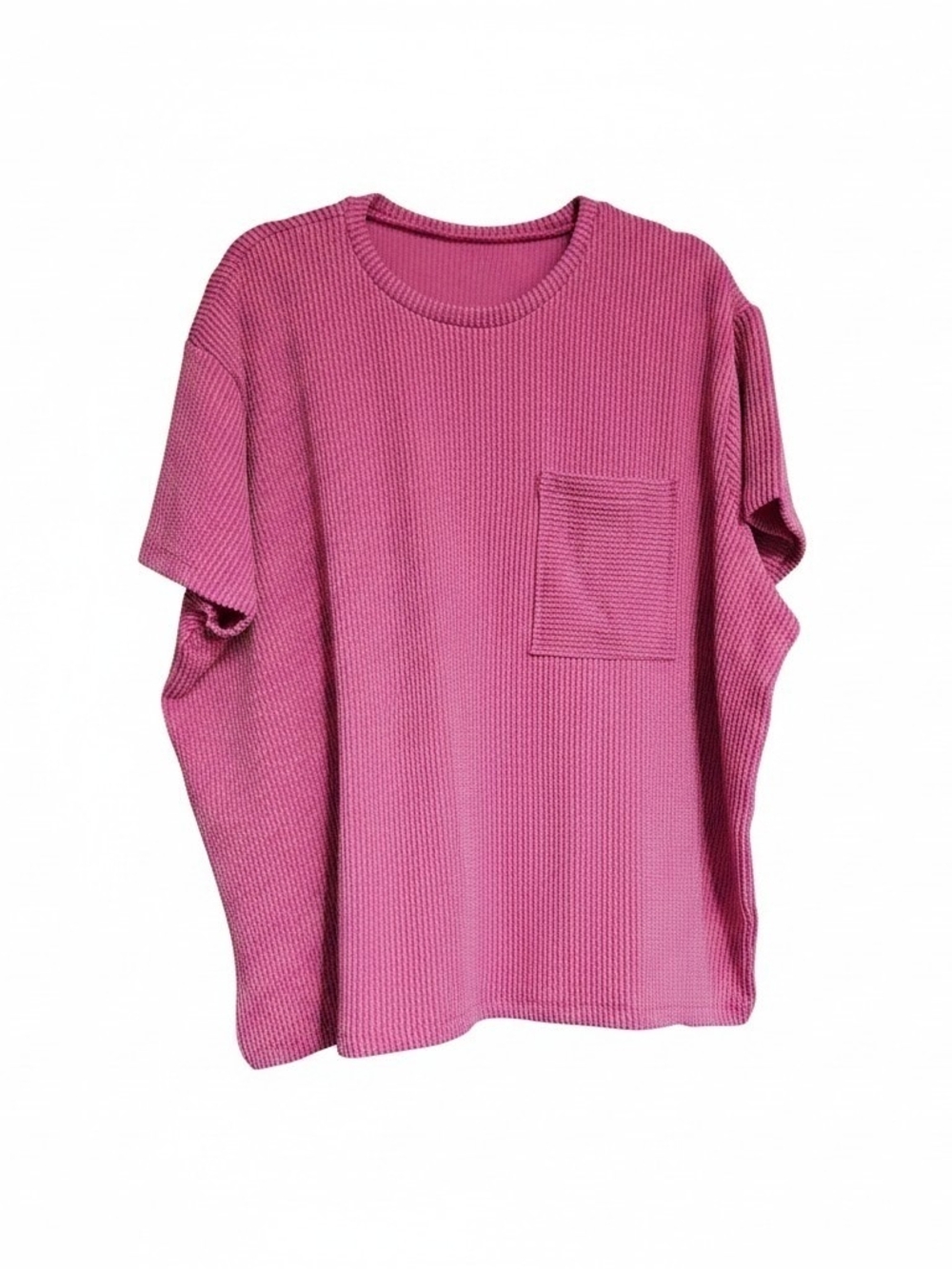 Zenana Outfitters Ribbed Pocket Tee in Bright Pink